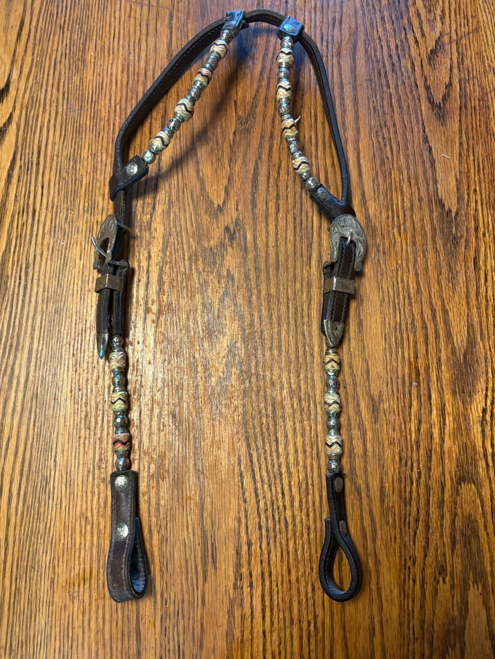 Horse Tack Western Two Ear Rawhide/Silver Ferrules Show Headstall